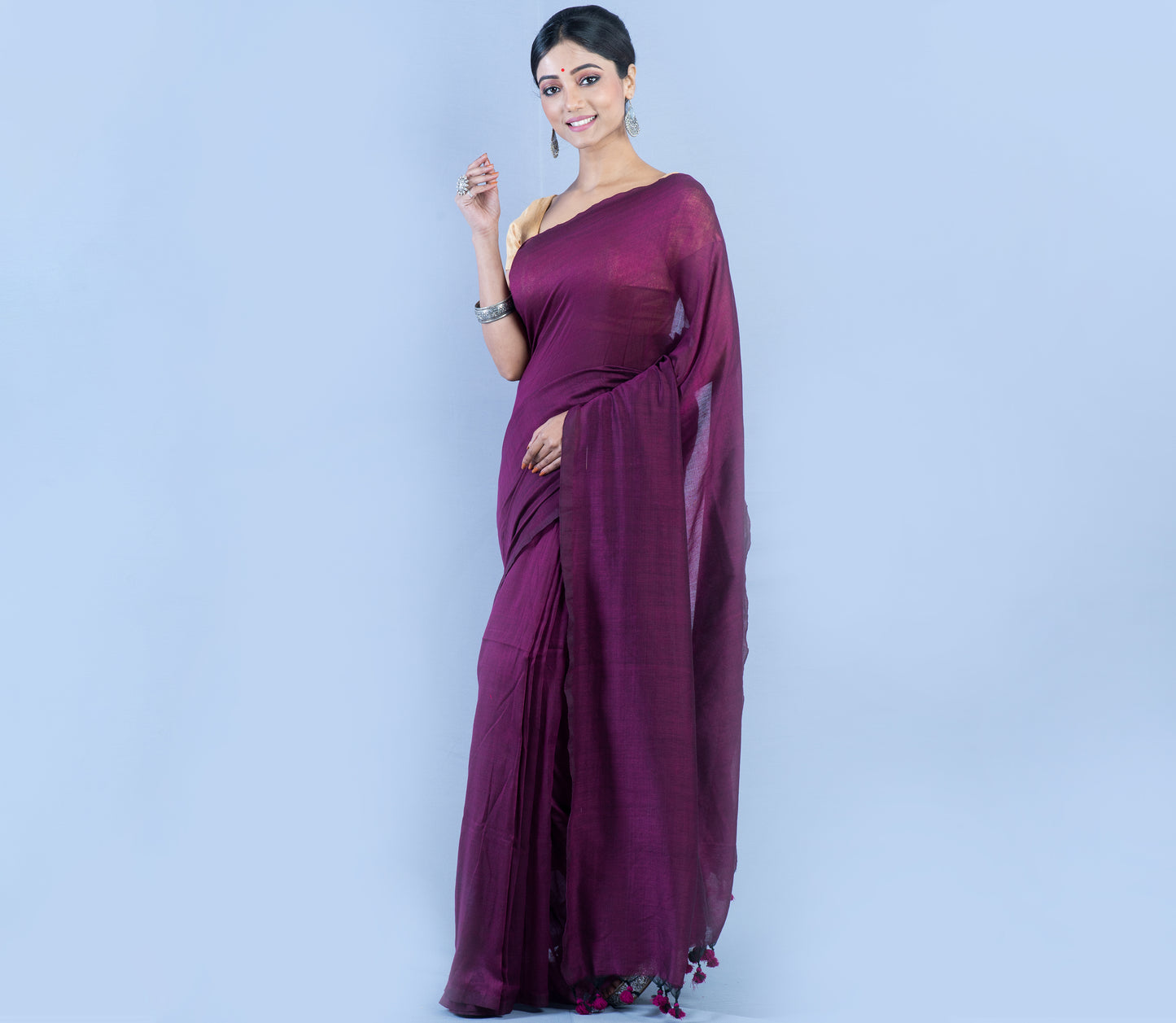 Handloom Saree - Violet - ArtisanSoul