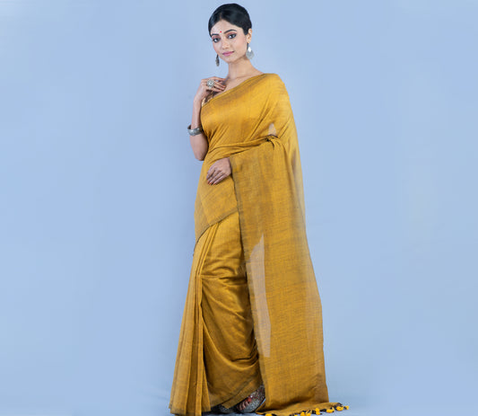 Handloom Saree - Mustard Yellow - ArtisanSoul