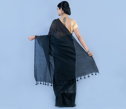 Handloom Saree - Black - ArtisanSoul