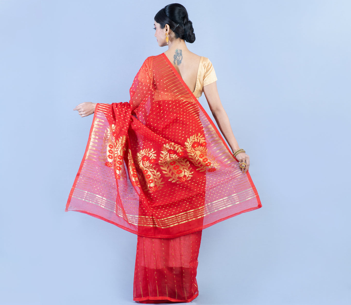 HANDLOOM SAREE WITH ZARI WORK ALL OVER THE SAREE - RED - ArtisanSoul