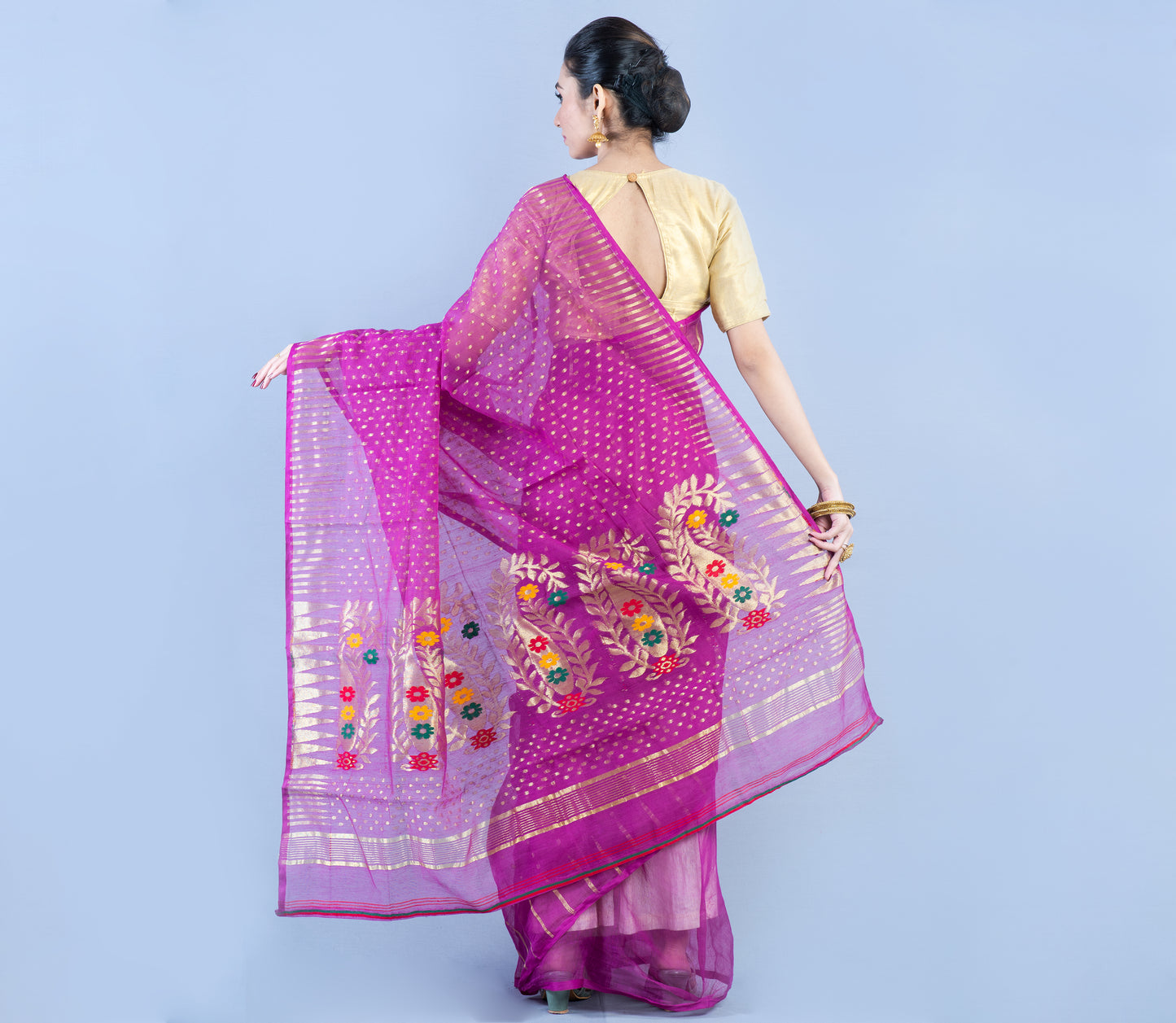 Handloom Saree with Zari Work all over the Saree - Purple - ArtisanSoul