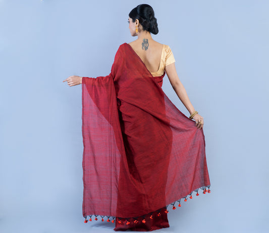 Handloom Saree - Maroon - ArtisanSoul