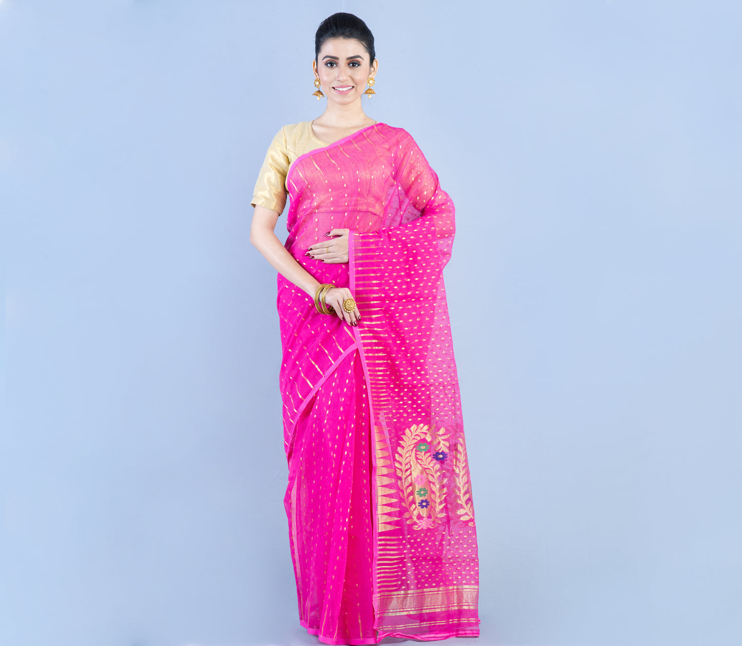 Handloom Saree with Zari Work all over the Saree - Pink