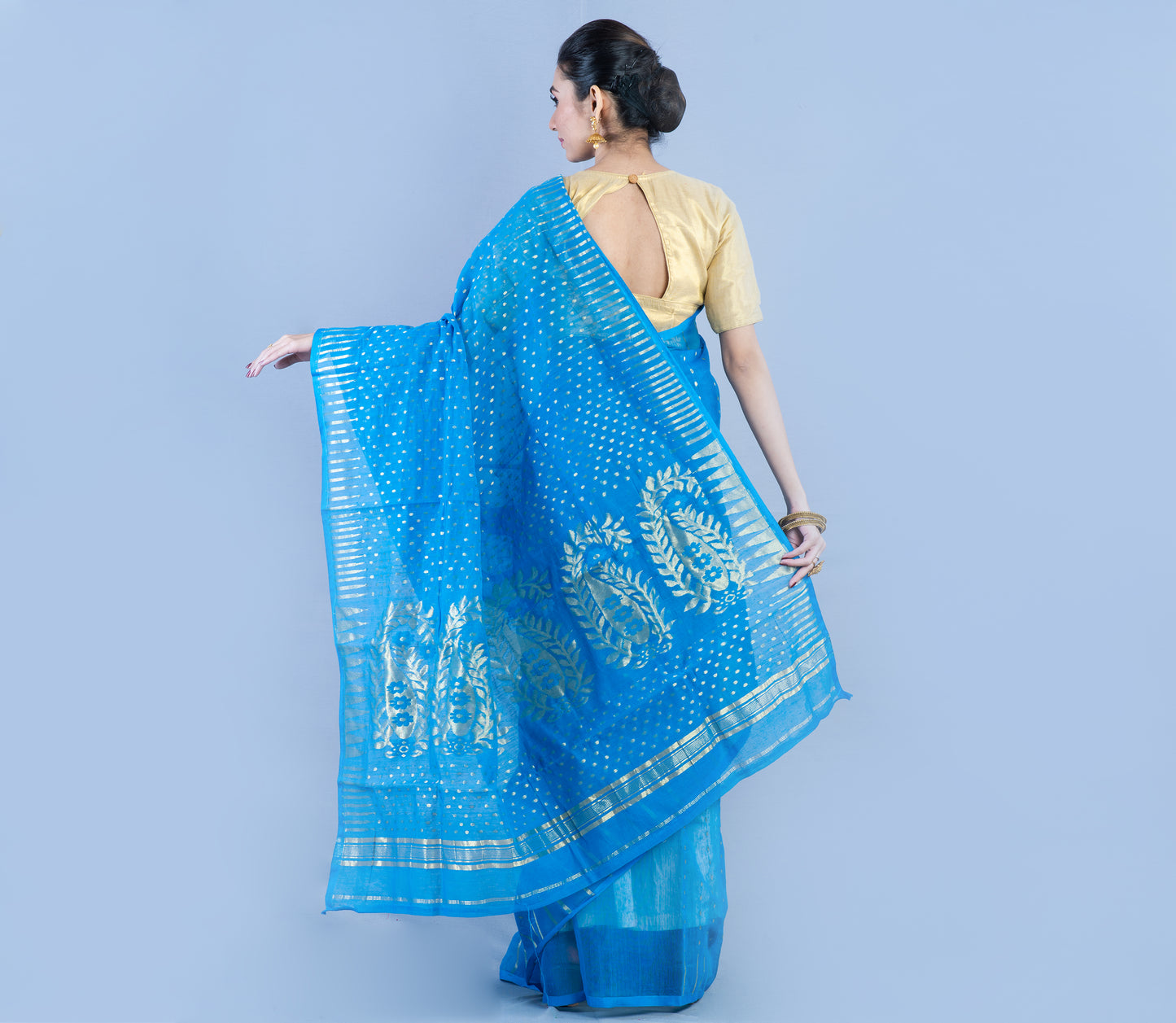 Handloom Saree With All over Zari Work - Blue - ArtisanSoul