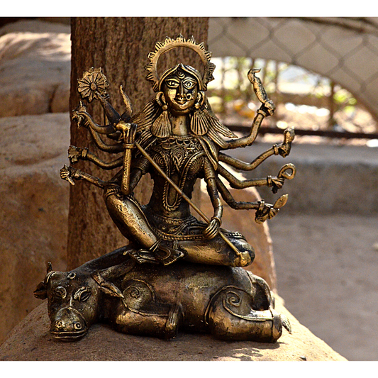 Authentic Dokra Craft from Bengal - Seated Durga Idol - ArtisanSoul