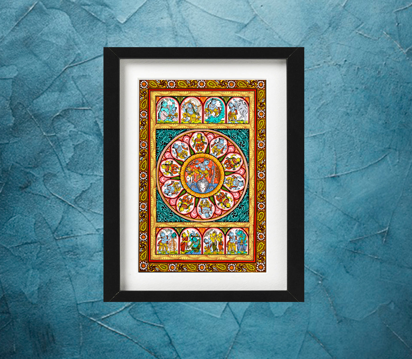 Tales of Lord Krishna on Pattachitra from Odisha - Multicolor - ArtisanSoul