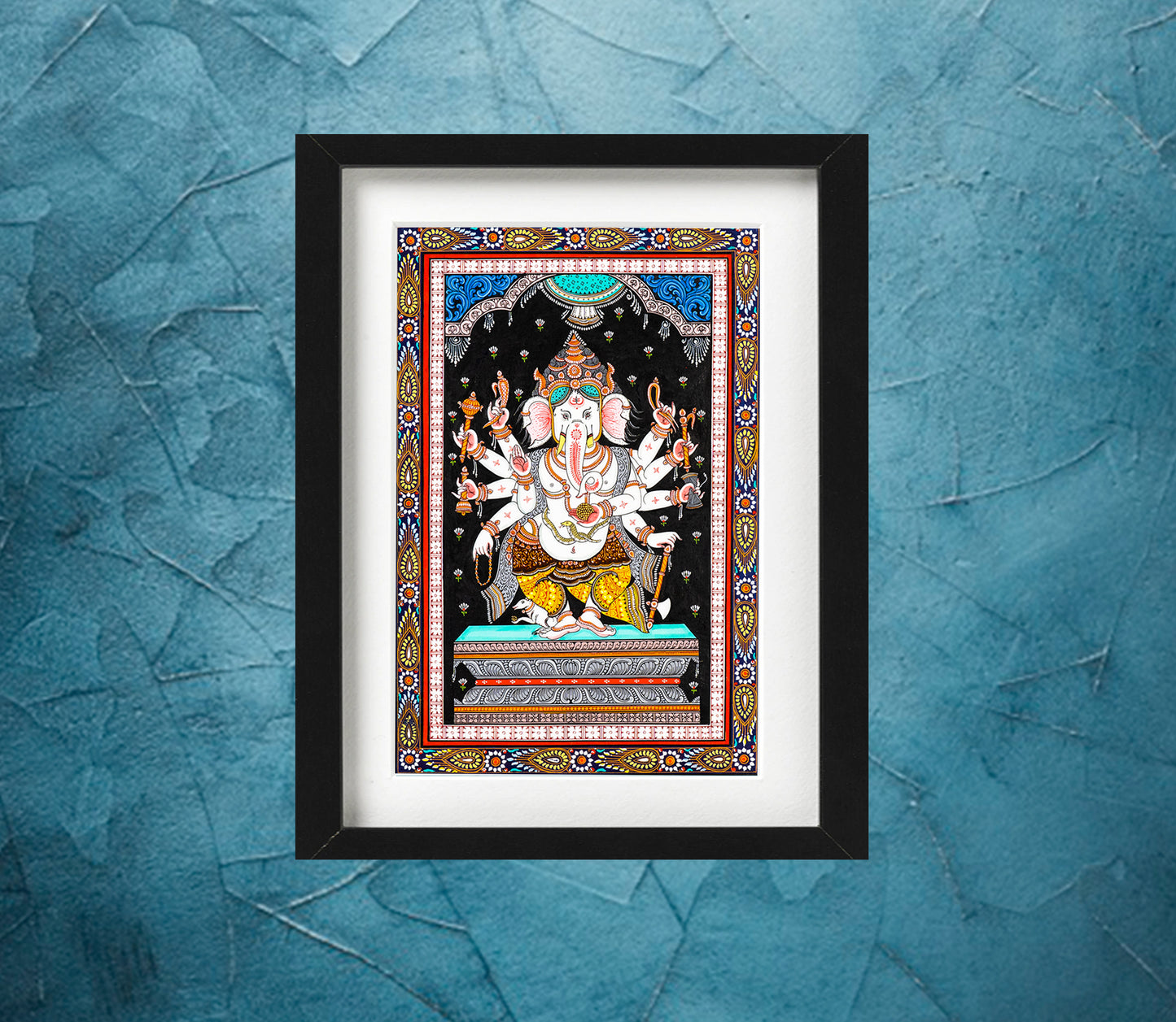 Multicolored Lord Ganesha on Pattachitra from Odisha - ArtisanSoul