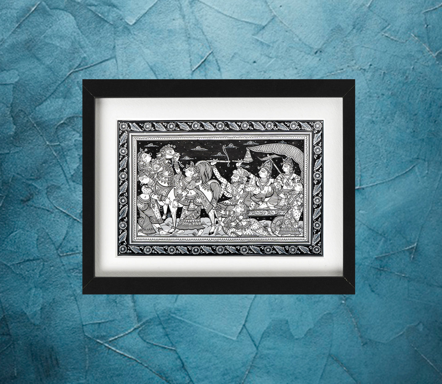 Lord Krishna on Pattachitra in Black And White - ArtisanSoul