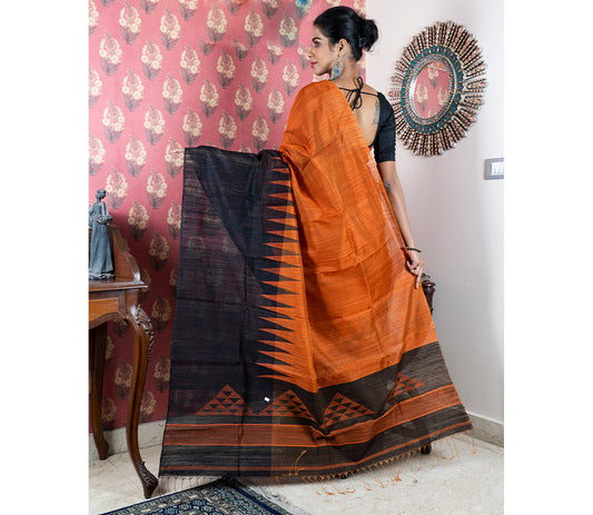 Handloom Matka Silk Saree - Dark Brown - ArtisanSoul