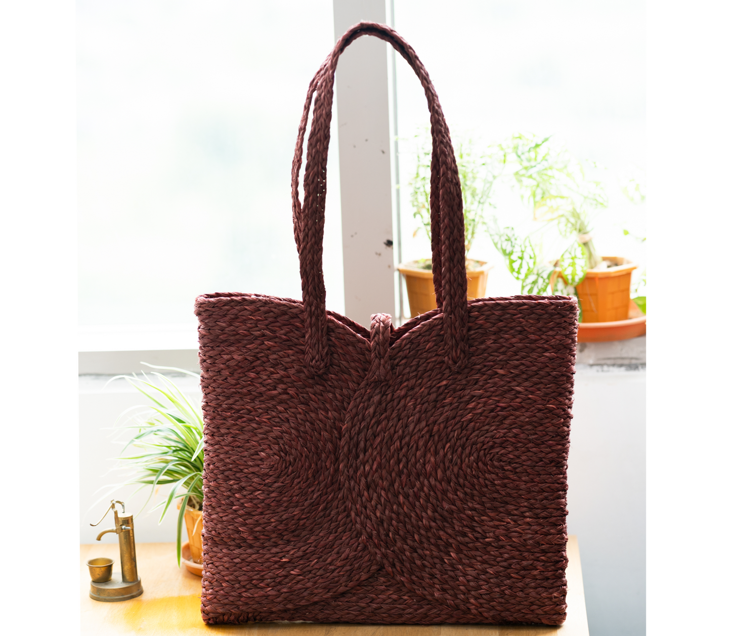 Multi Utility Bag of Sabai Grass - Maroon - ArtisanSoul