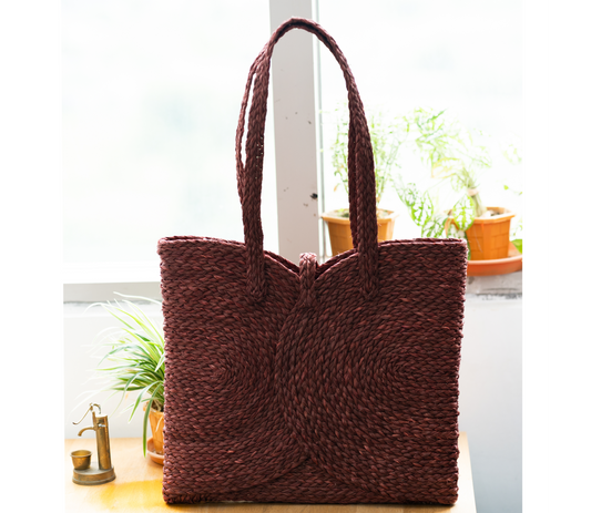 Multi Utility Bag of Sabai Grass - Maroon - ArtisanSoul