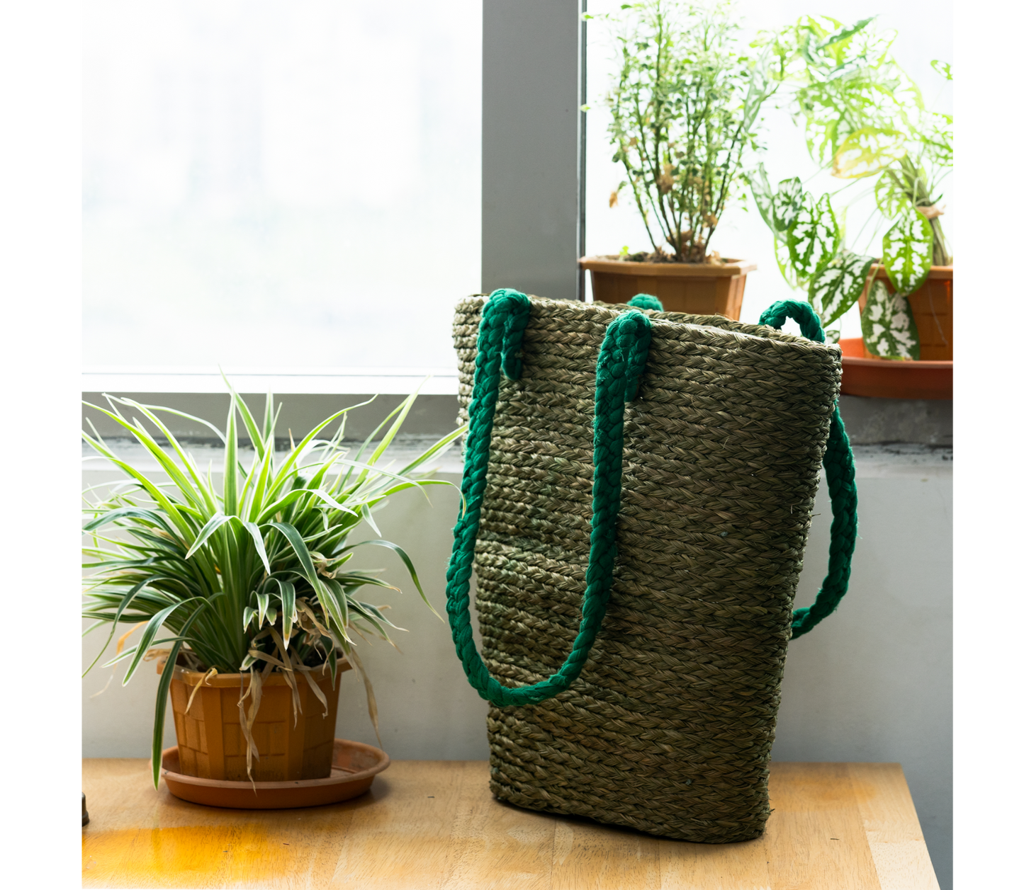 Multi Utility bag of Sabai Grass - Triangle- Green - ArtisanSoul