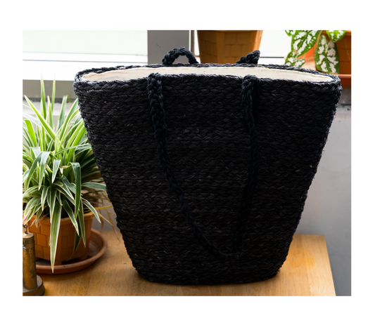 Sabai Grass Hand Bag with Cloth lining - Black - ArtisanSoul