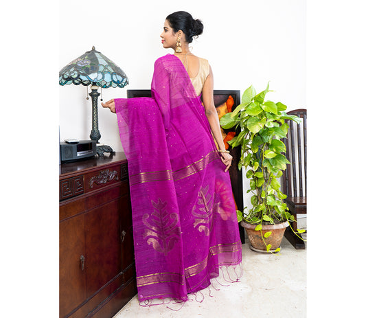 Purple 'Chumki-Kaj' Handloom Saree - ArtisanSoul