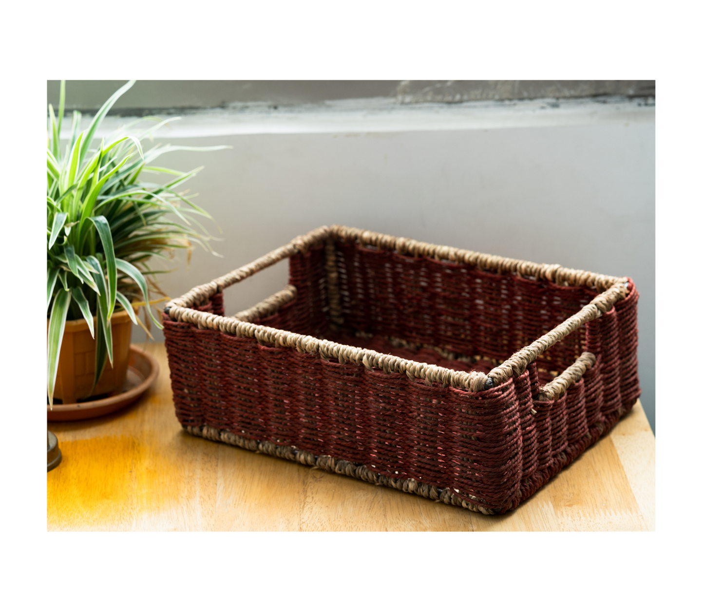 Multi Purpose Tray of Sabai Grass - Maroon - ArtisanSoul