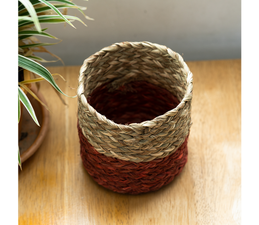 Small Planter of Sabai Grass - Red and Natural - ArtisanSoul