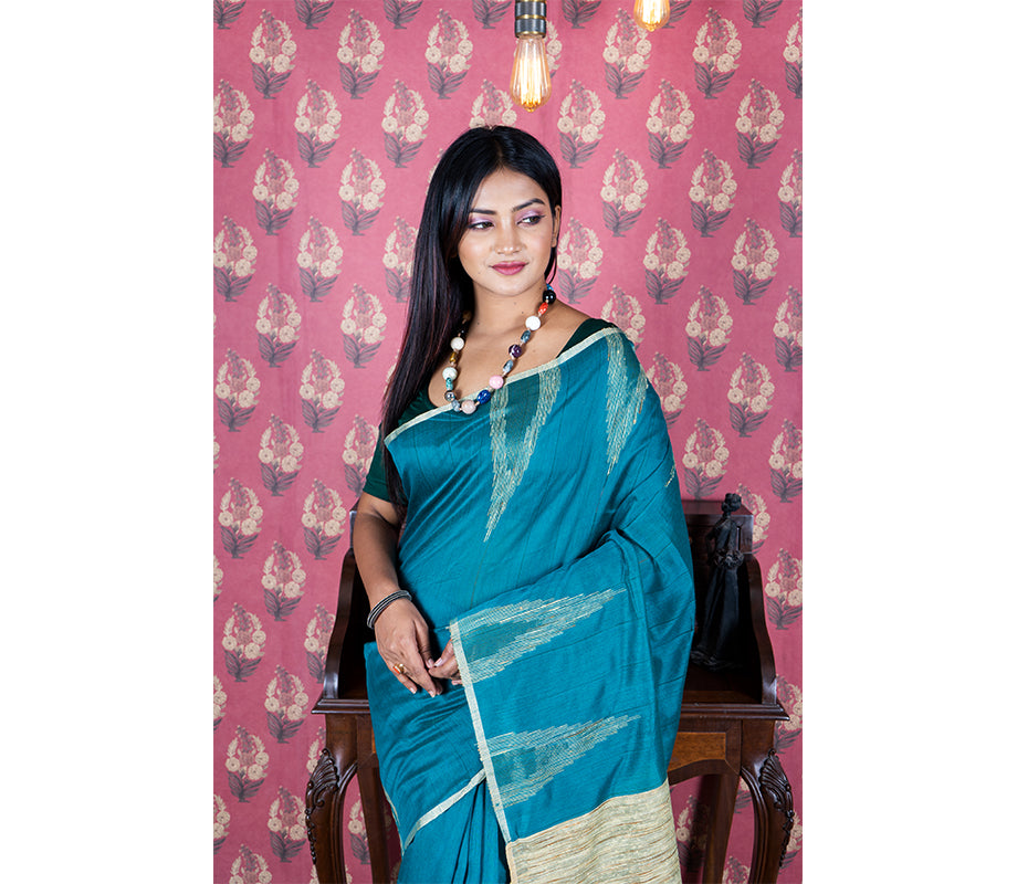 Handloom Gheecha Saree - Green - ArtisanSoul