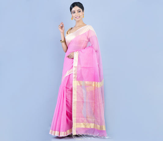 Handloom Saree from Nadia West Bengal - Pink - ArtisanSoul