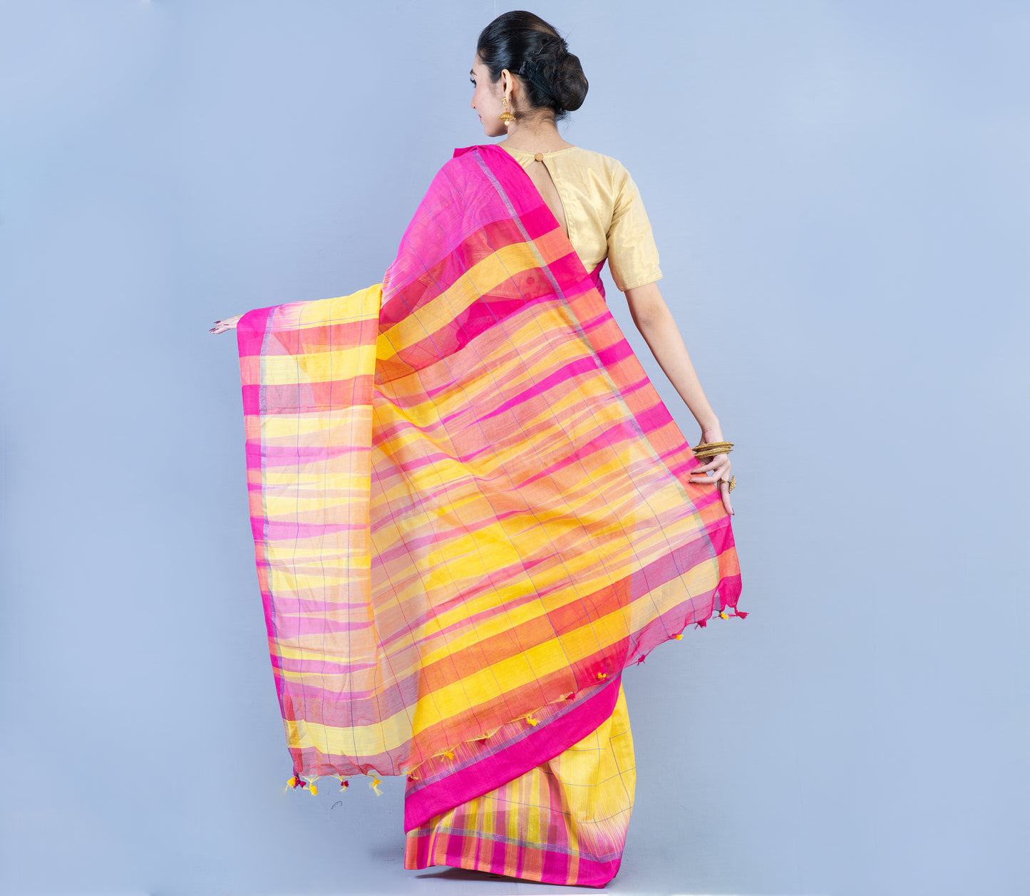 Handloom Silk Saree - Yellow & Purple - ArtisanSoul
