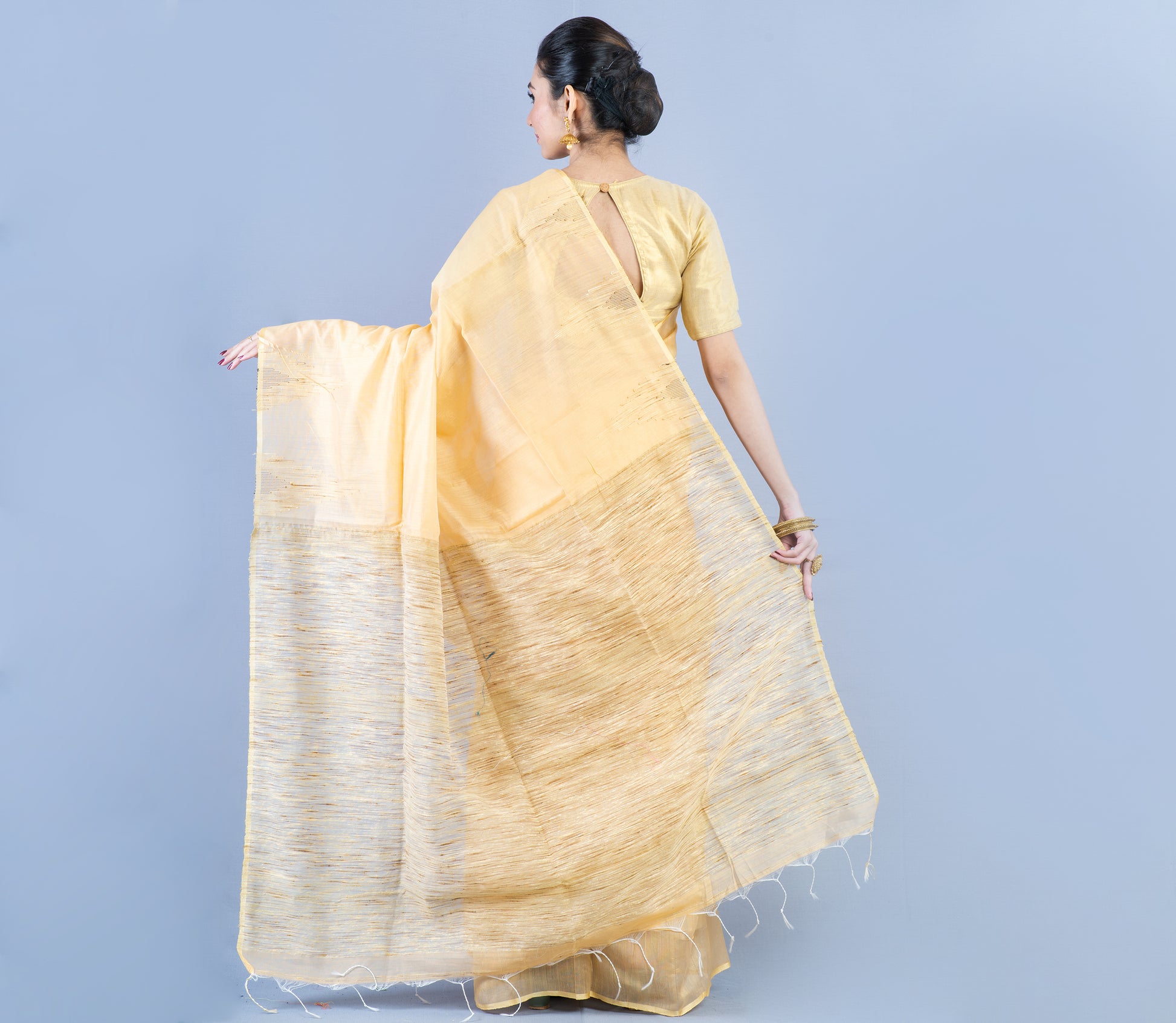 Handloom Saree With Gheecha Design On Anchal - Peach - ArtisanSoul