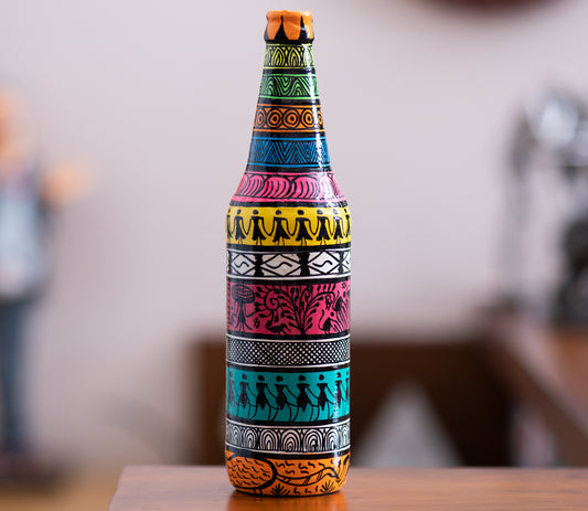 Pattachitra Art on Glass Bottle from Odisha - ArtisanSoul