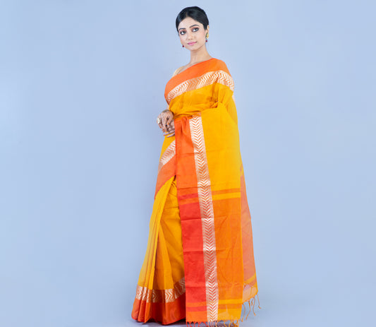 Tant Saree - Yellow with Orange Par - ArtisanSoul