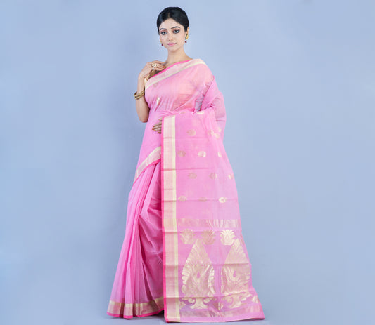Tant Saree - Pink & Zari - ArtisanSoul