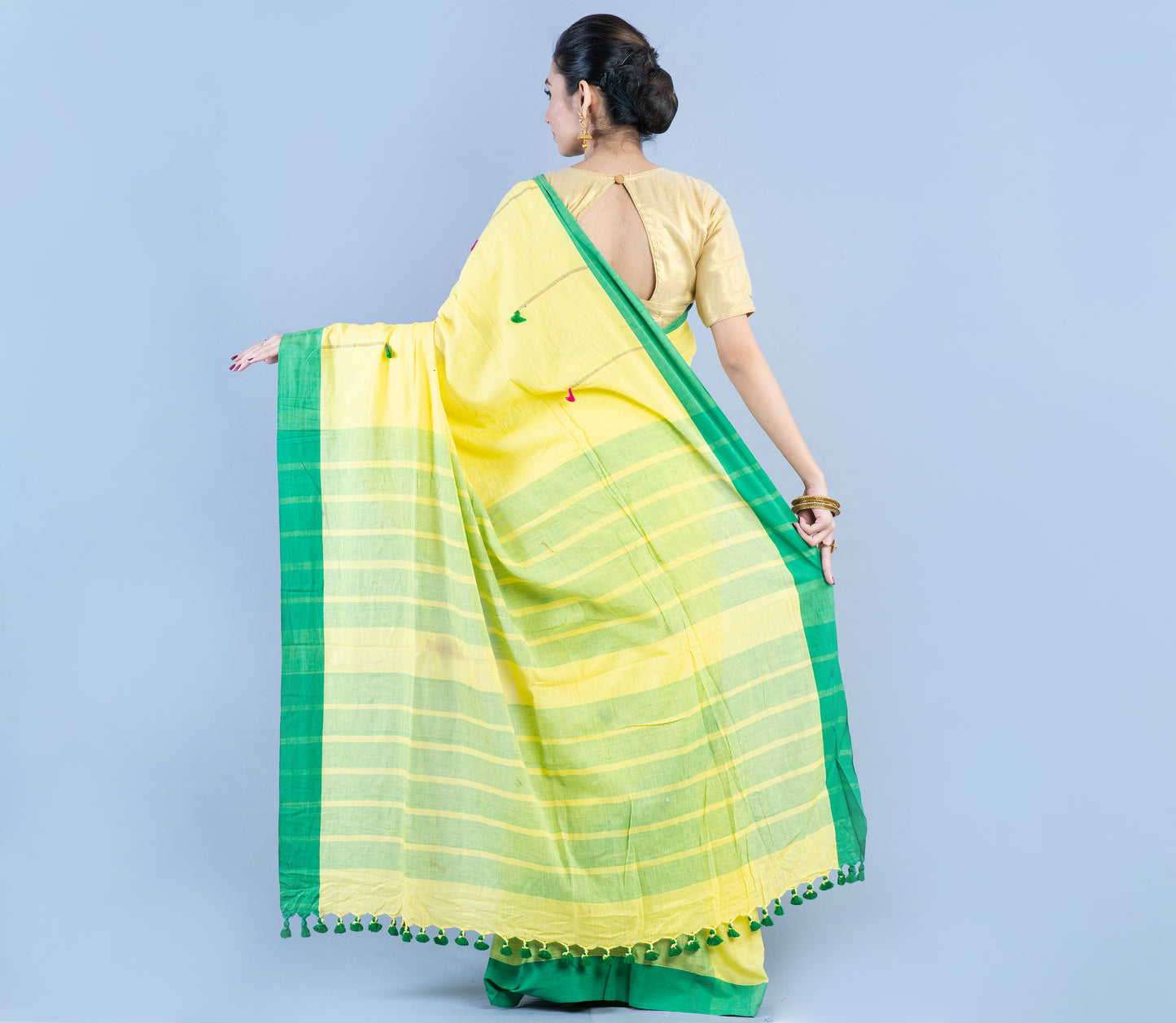 Handloom Cotton Saree - Light Yellow & Green