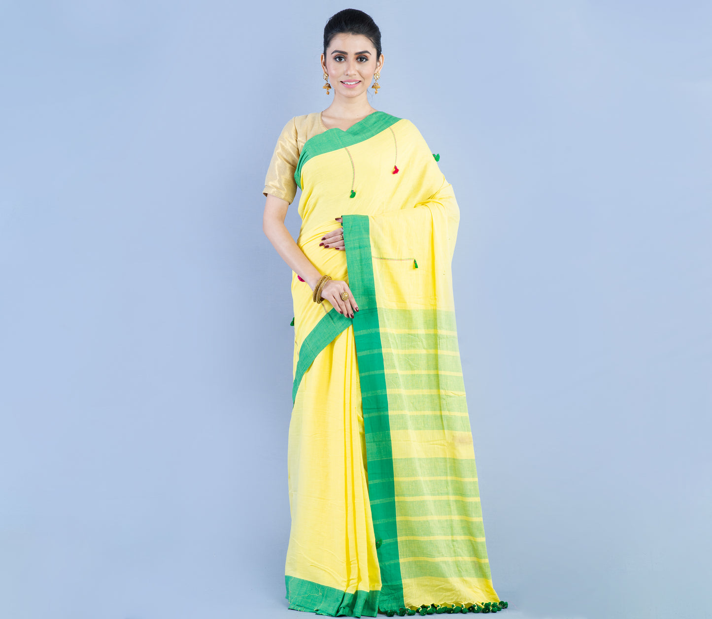 Handloom Cotton Saree - Light Yellow & Green