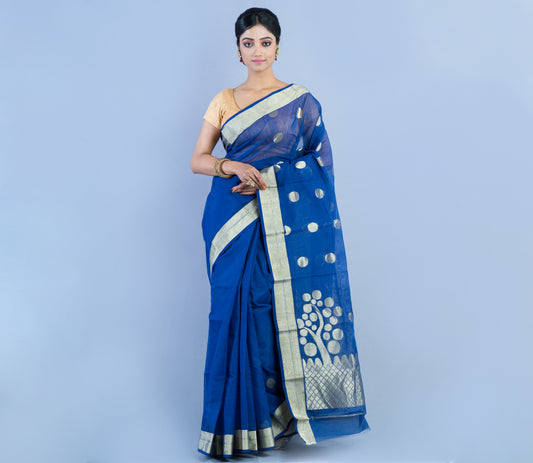 Tant Saree with Zari Work - Blue - ArtisanSoul