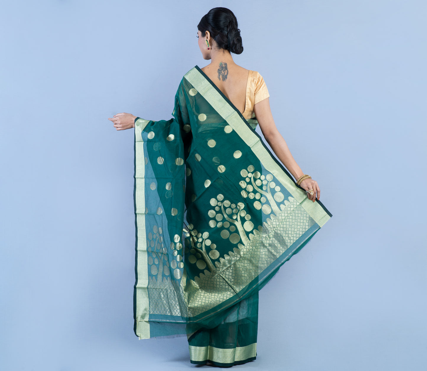 Tant Saree - Bottle Green - ArtisanSoul