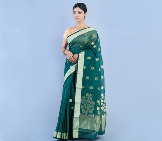 Tant Saree - Bottle Green - ArtisanSoul