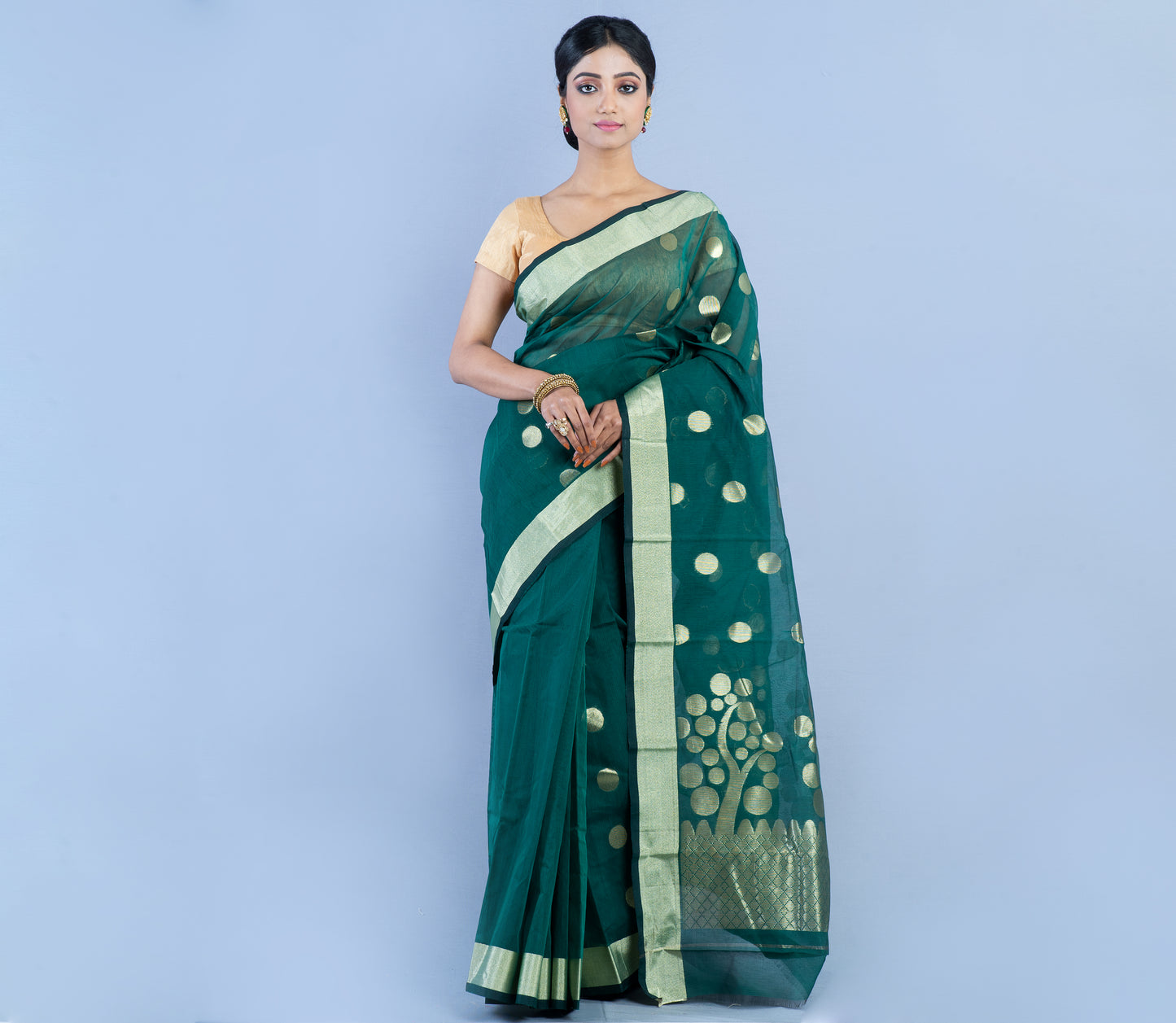 Tant Saree - Bottle Green - ArtisanSoul
