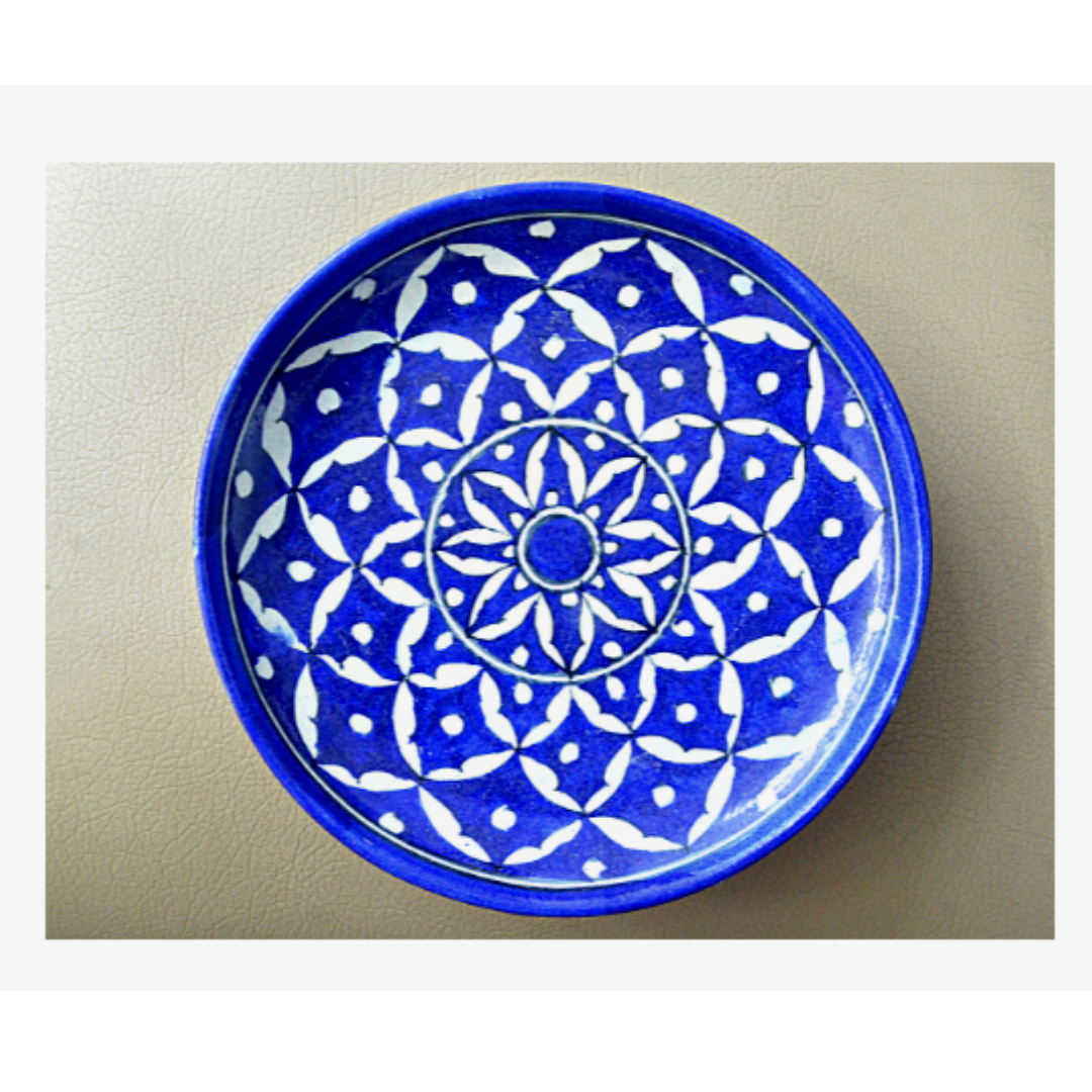 Blue Pottery Wall Plate- Indigo Geometric Pattern Plate - ArtisanSoul