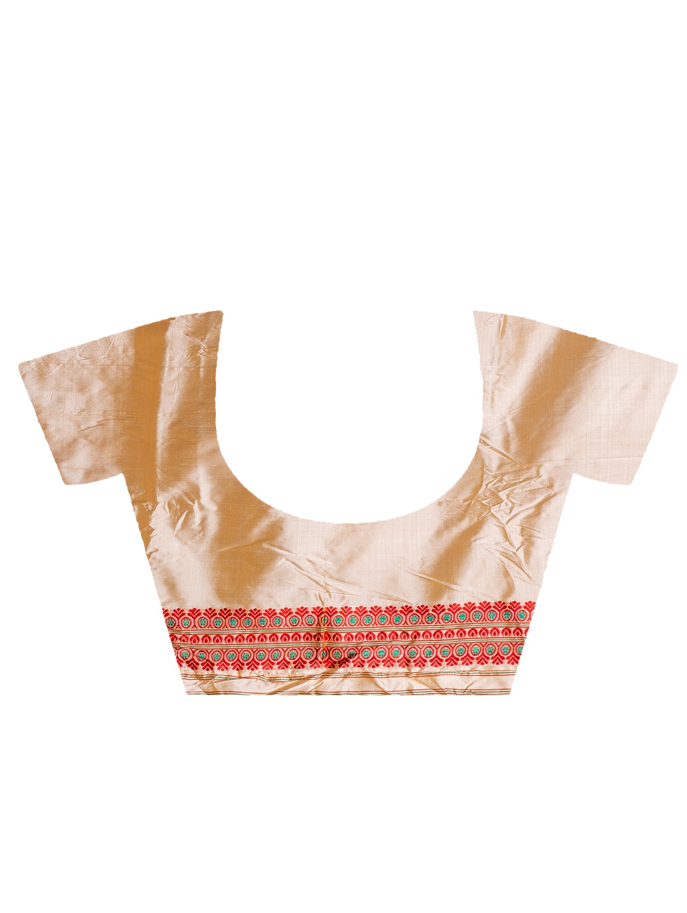 Assam Silk Saree - Golden with red and Green thread Work - ArtisanSoul