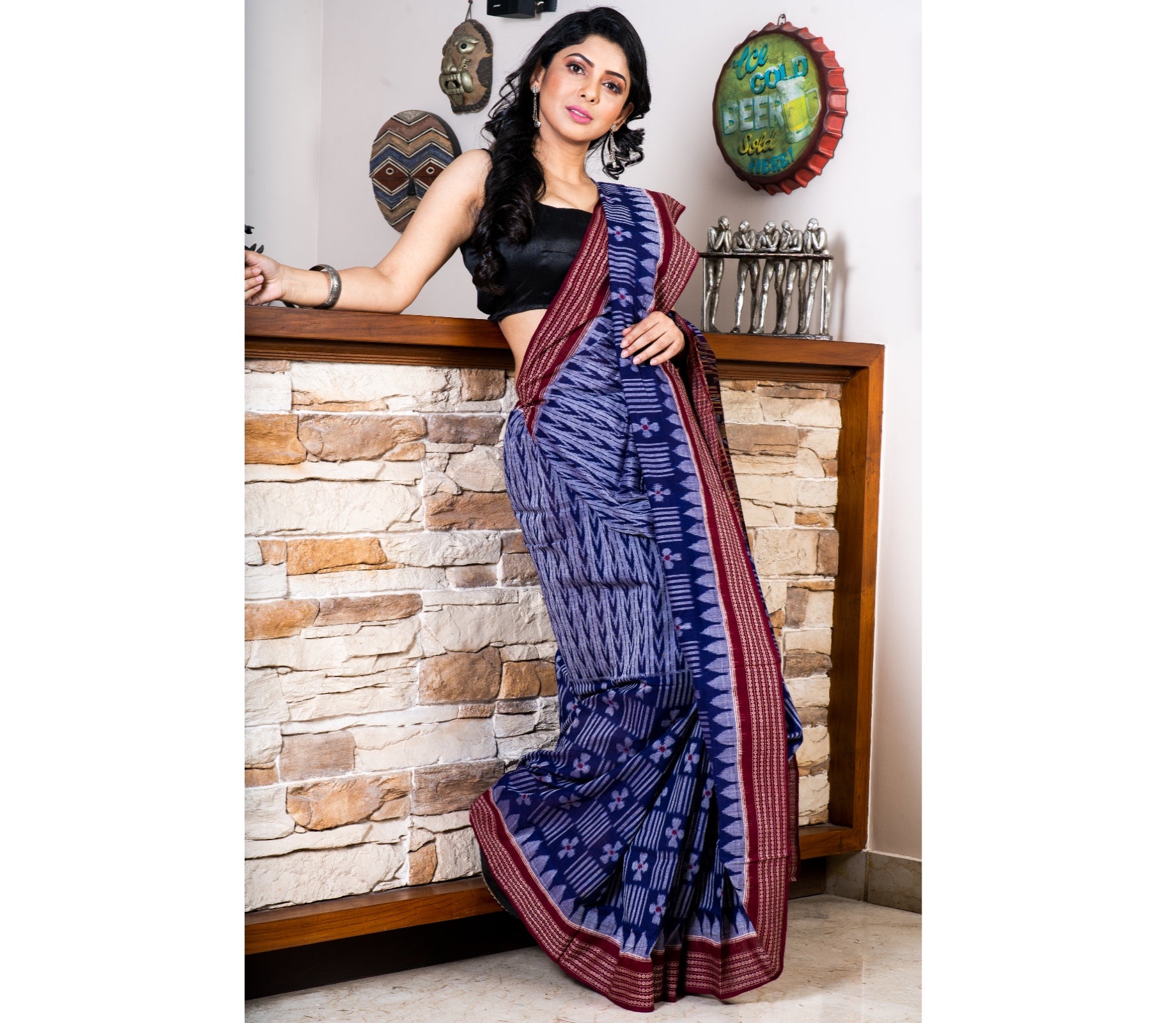 Sambalpuri Saree - Pure Cotton - Blue - ArtisanSoul