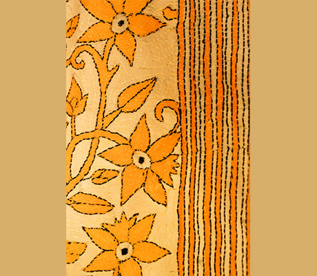 Kantha Stitched Stole on Tussar Base - Chrome Yellow - ArtisanSoul