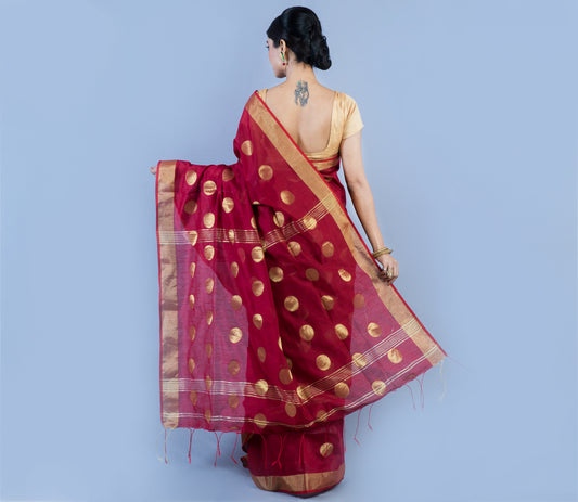 Handloom Saree With all Over Zari Work - Maroon - ArtisanSoul