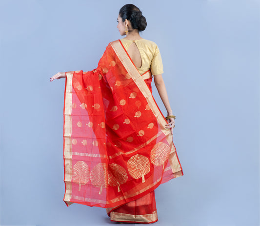 Tant Saree -Brick Red - ArtisanSoul