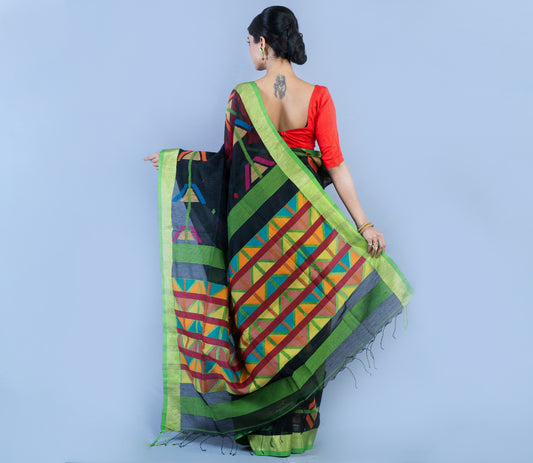 Handloom Saree - Black and 3D Color - ArtisanSoul