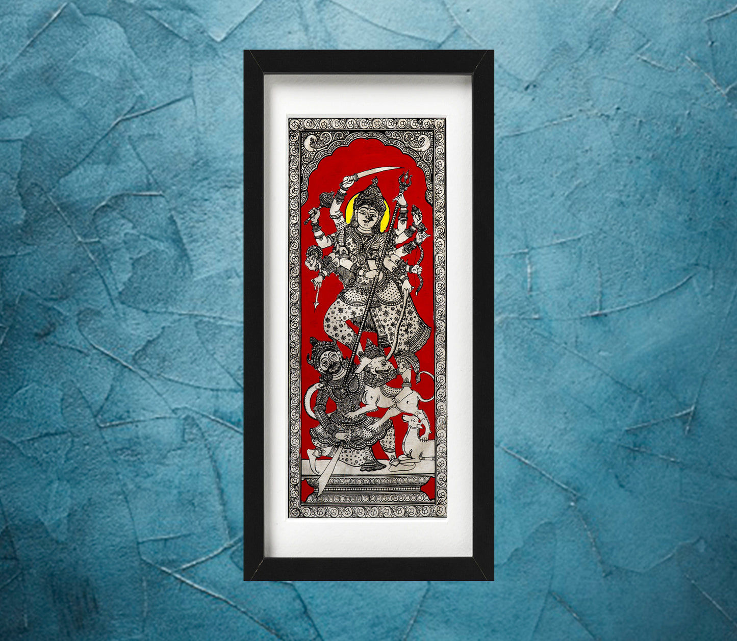 Pattachitra on Tussar from Odisha - Durga in Red - ArtisanSoul