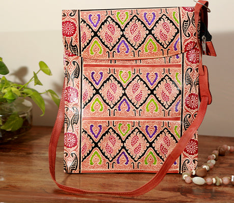 Handcrafted Leather Office Bag - Design on Brown - ArtisanSoul