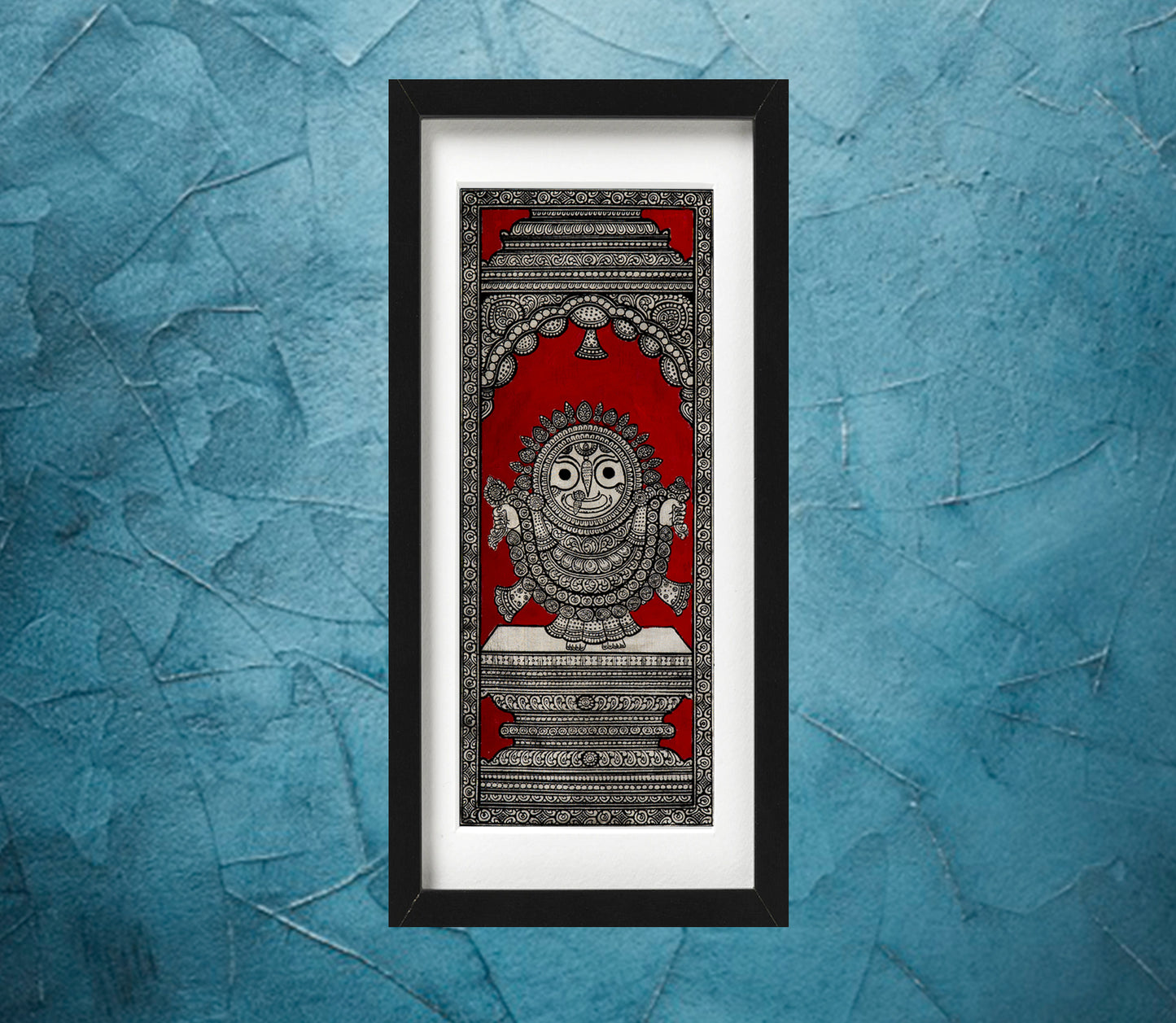 Pattachitra on Tussar from Odisha - Lord Jagannath in Red - ArtisanSoul