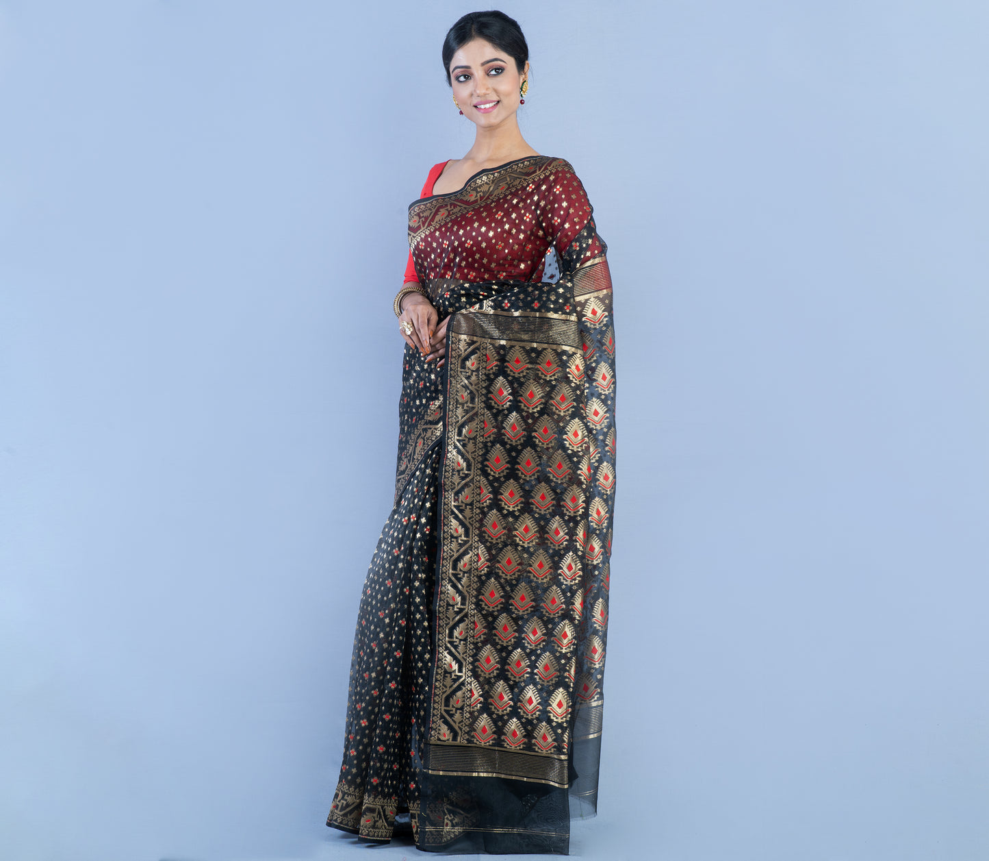 Muslin Silk with Minakari Design - Black - ArtisanSoul