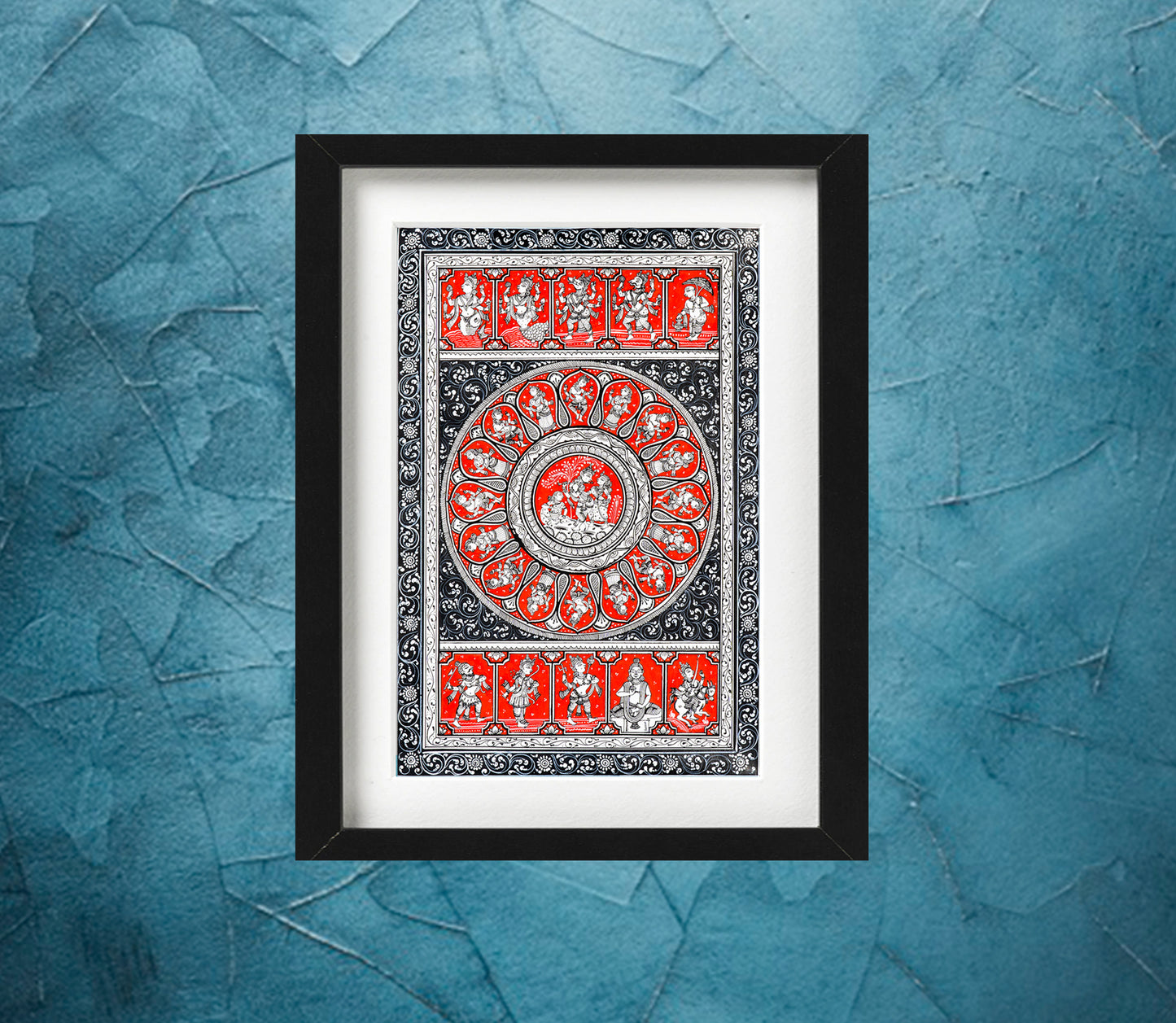 Avatars of Lord Vishnu on Pattachitra in Red and Black - ArtisanSoul