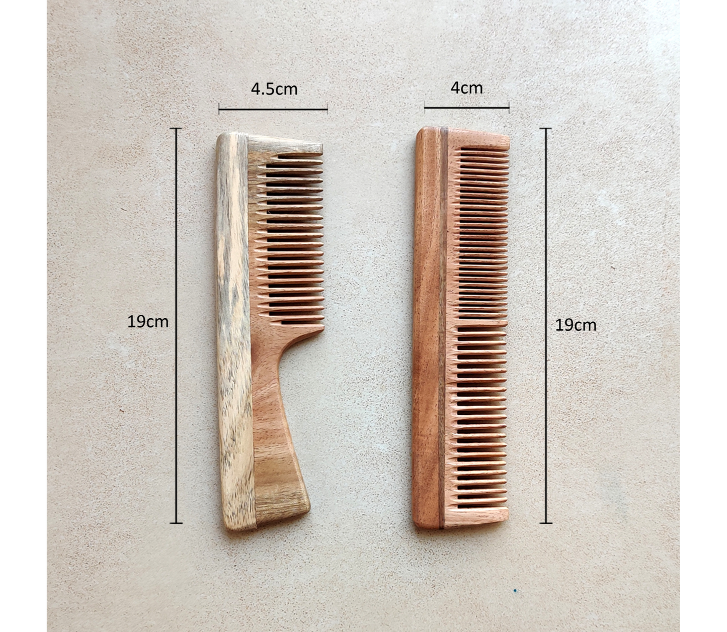 Neem Wood Combs (Fine teeth with handle comb & Dual teeth comb) - ArtisanSoul