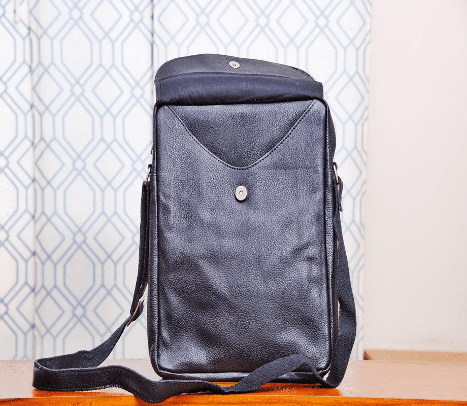 Men's Sling Bag with leather embossment - Black - ArtisanSoul