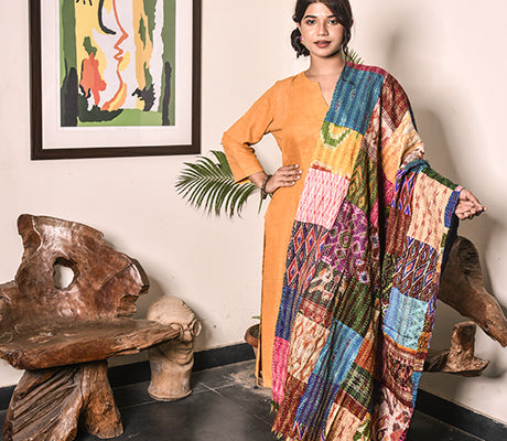 Kantha Stitch Work on Patched Dupatta - ArtisanSoul
