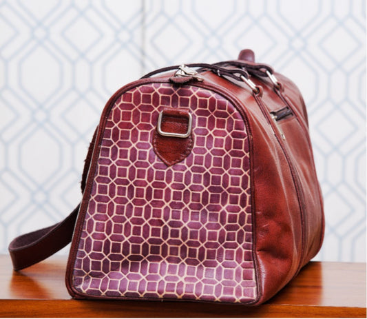 Pure leather Duffle Bag from Bolpur - Square Designs - ArtisanSoul