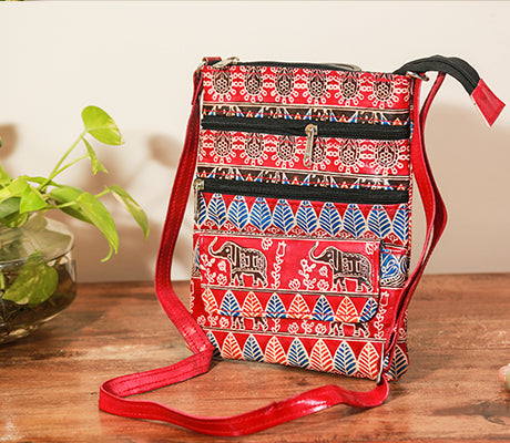 Embossed Leather Multipurpose Sling Bag Red - Main Image